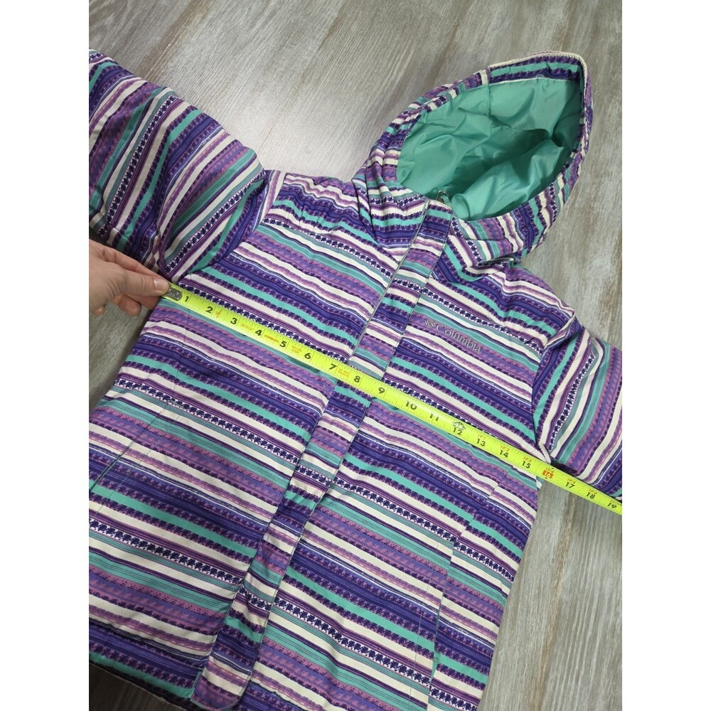 Columbia Girls Hooded Puffer Jacket Purple Teal Stripe Insulated Winter Coat XS - Picture 4 of 12